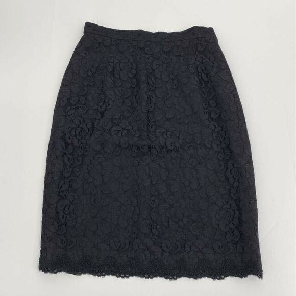 Oscar De La Renta Womens Pencil Skirt Black Floral Lace Midi Lined Zipper 10